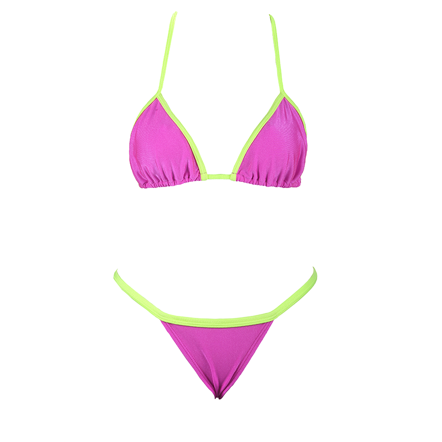 CONJUNTO CORTININHA E MINI TANGA FITA SHINE FUCSIA COM AMARELO