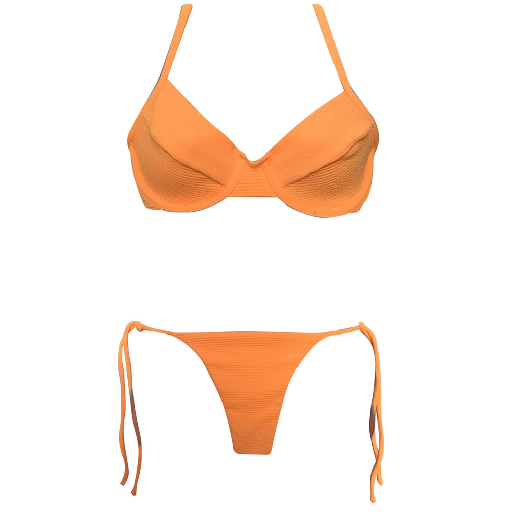 CONJUNTO TOP ARO E LACINHO DRAPE LARANJA NEON