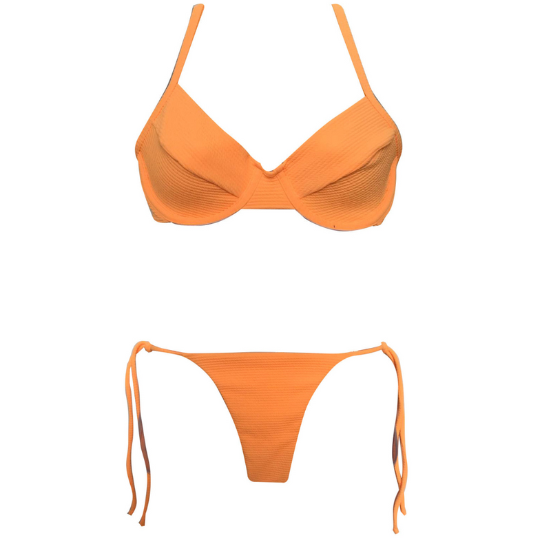 CONJUNTO TOP ARO E LACINHO DRAPE LARANJA NEON