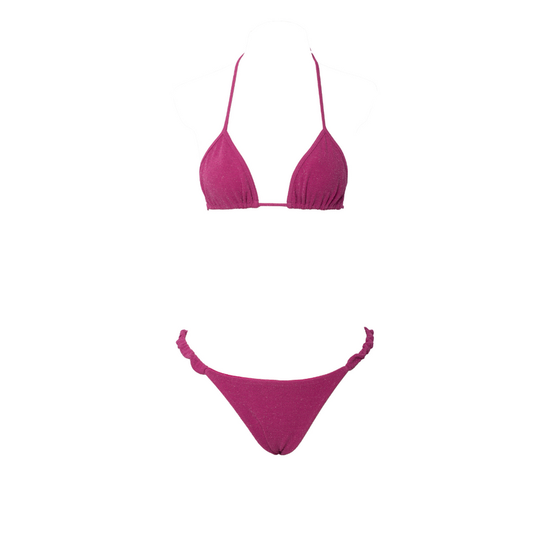 CONJUNTO CORTININHA E MINI TANGA FRUFRU LUREX ROSA PURPURA