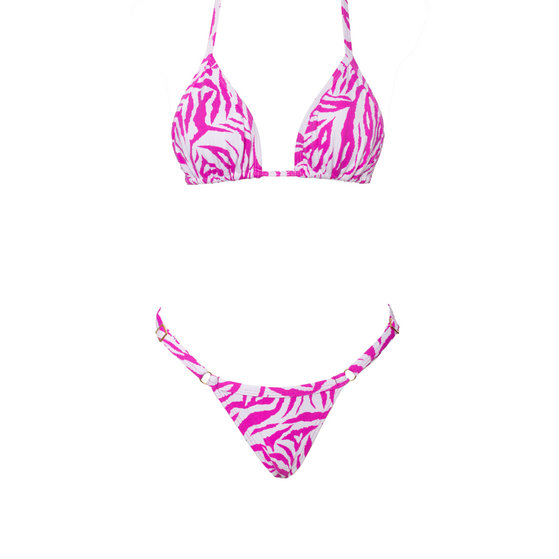 CONJUNTO CORTININA E MINI TANGA FIVELA ZEBRA FÚCSIA
