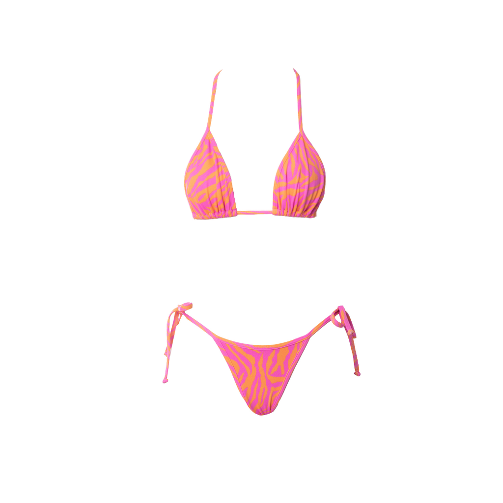 CONJUNTO VIÉS CORTININHA E LACINHO ZEBRA ROSA COM LARANJA