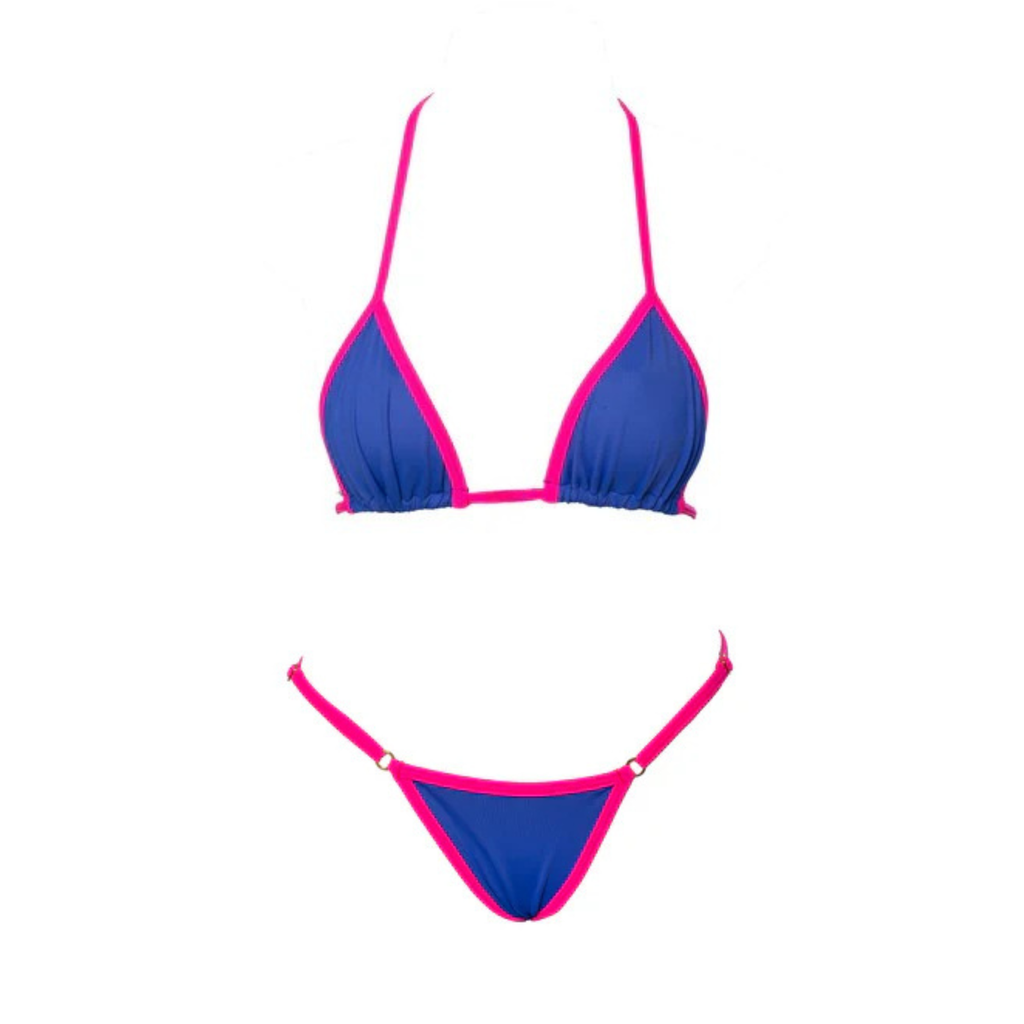 CONJUNTO CORTININHA E MINI TANGA REGULAGEM AZUL COM ROSA
