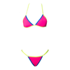 CONJUNTO MINIKINI TOP FIXO ARGOLA E MINI FITA REGULAGEM COLOR BLOCK ROSA NEON