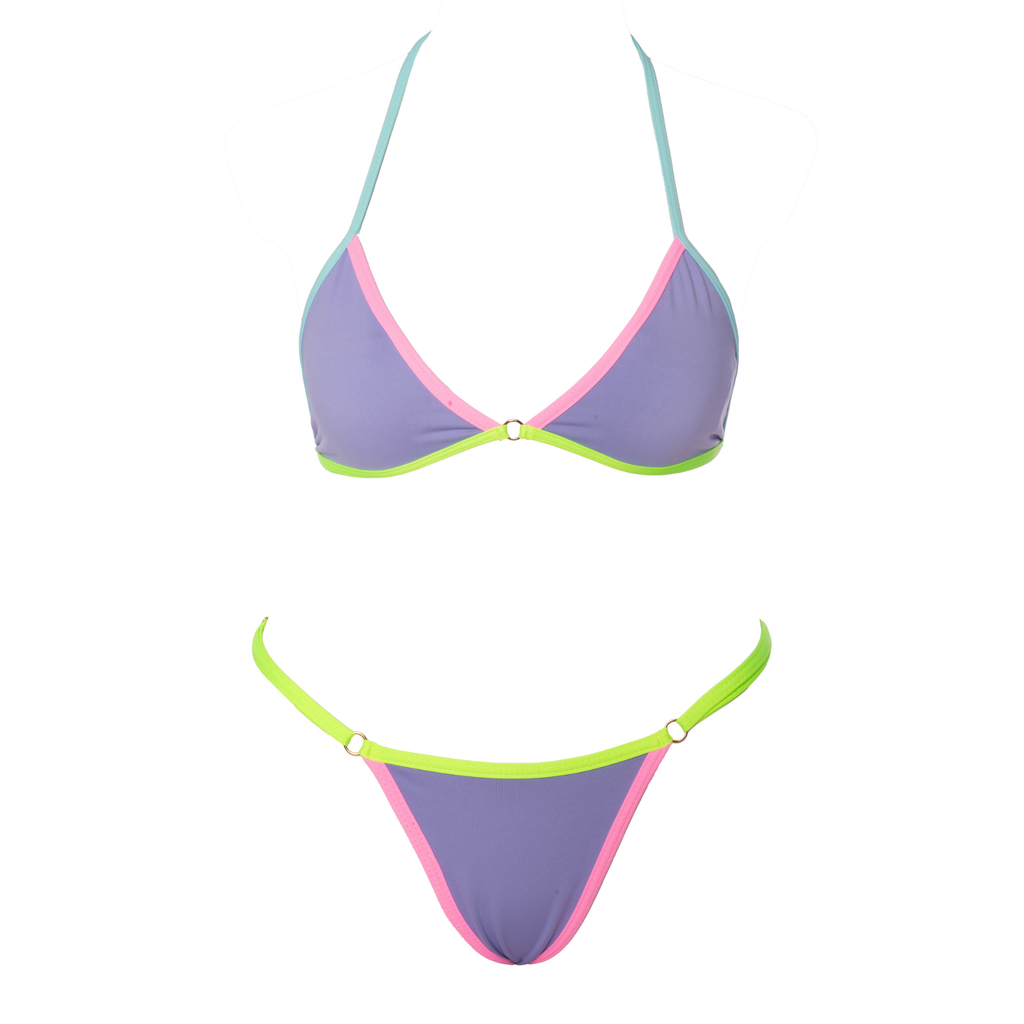 CONJUNTO TOP FIXO ARGOLA E MINI TANGA REGULAGEM LILÁS COLORES