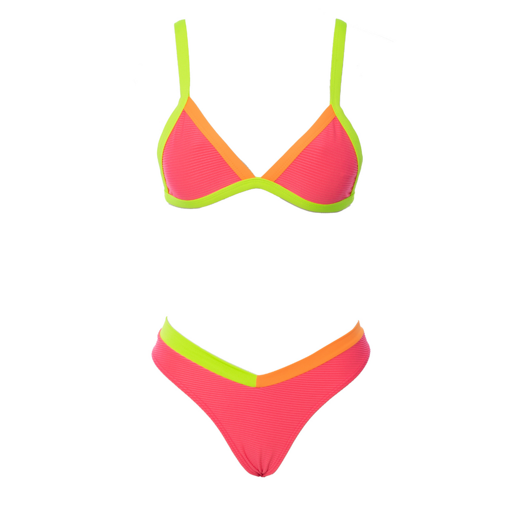 CONJUNTO TOP FIXO ZOE + CALCINHA ANALU CANELADO ROSA NEON COLORES