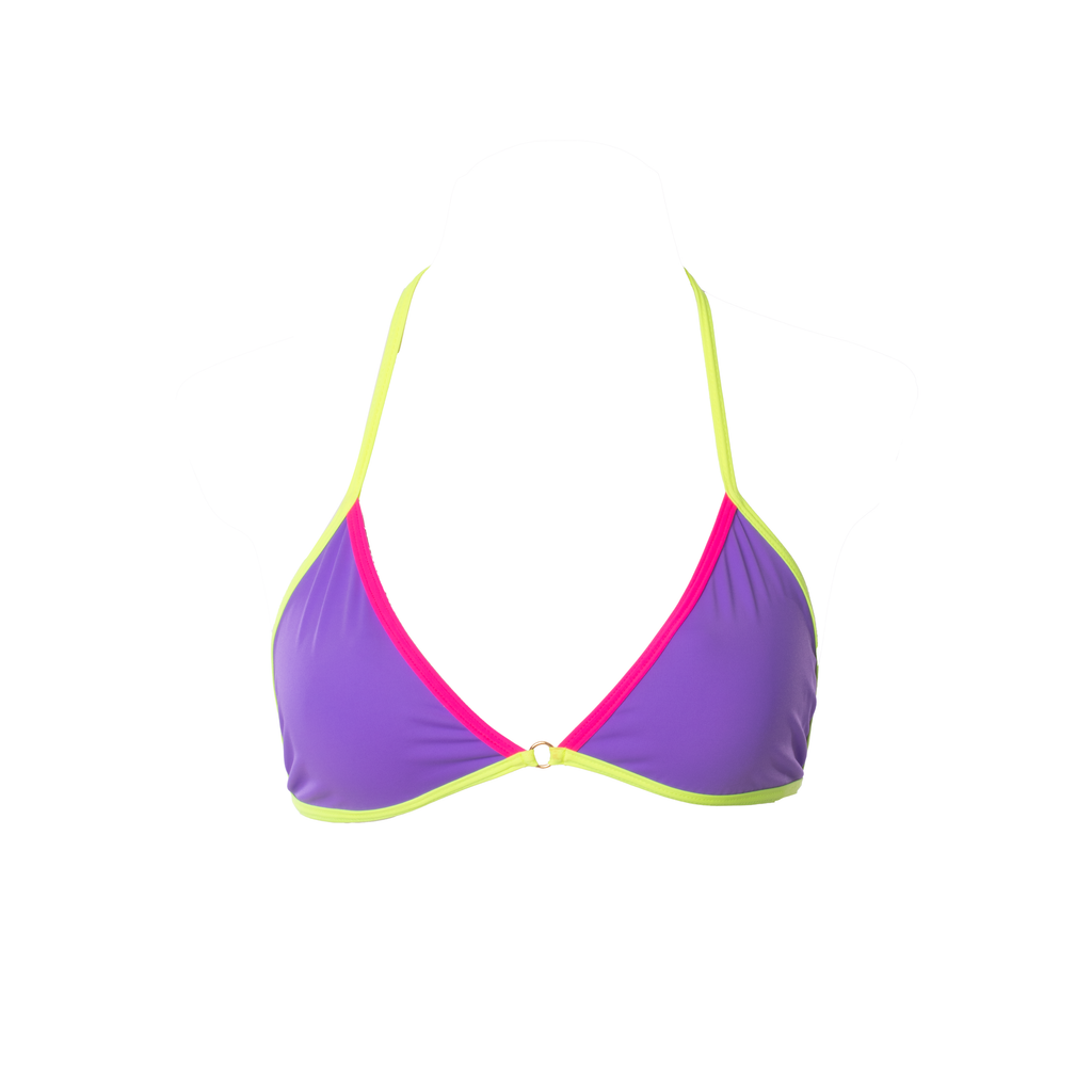 TOP FIXO ARGOLA COLOR BLOCK ROXO E AMARELO NEON