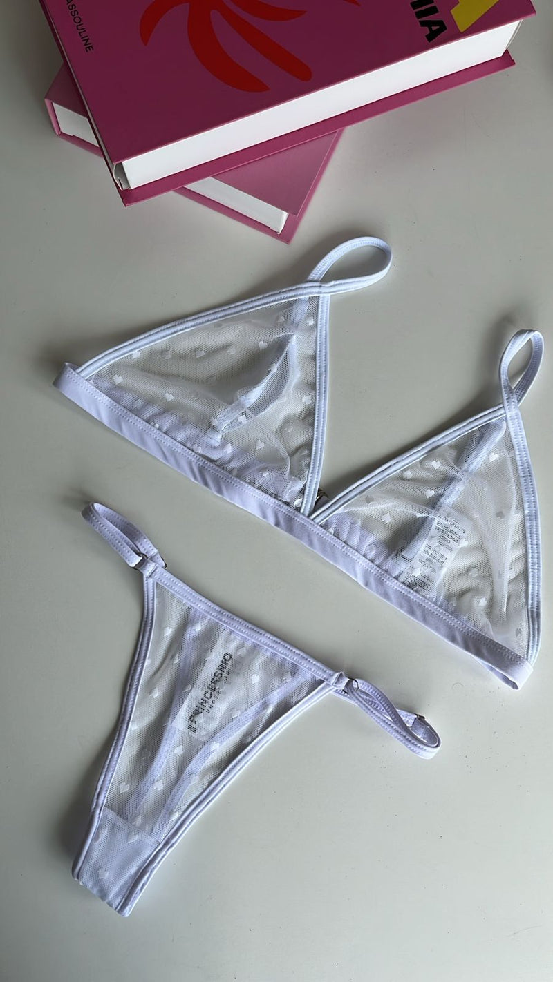 CALCINHA LINGERIE ZOE COM REGULAGEM TULE BRANCO