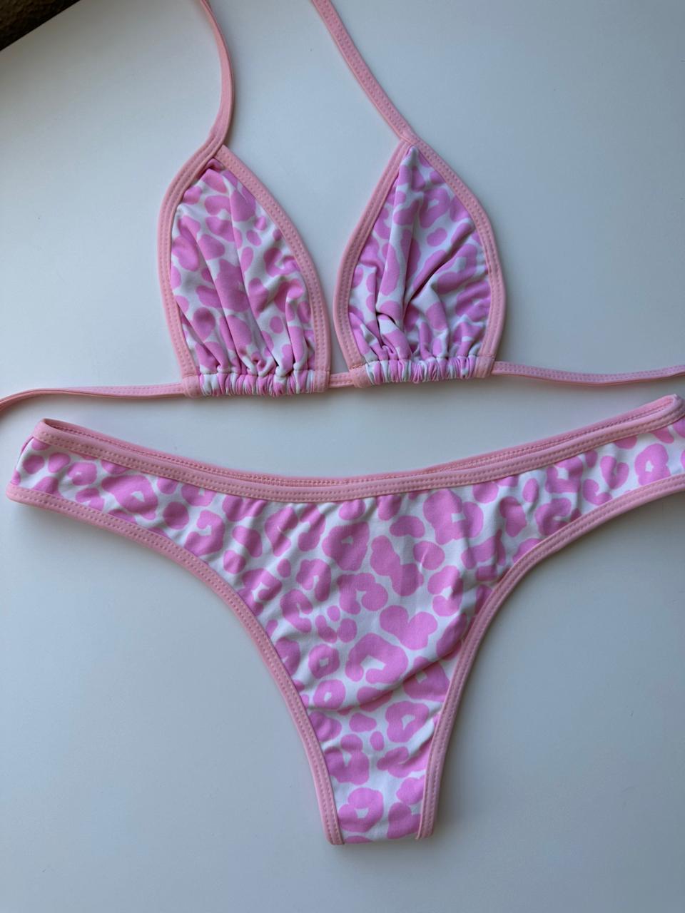 CONJUNTO VIÉS CORTININHA E ASA DELTA ONÇA ROSA CHÁ