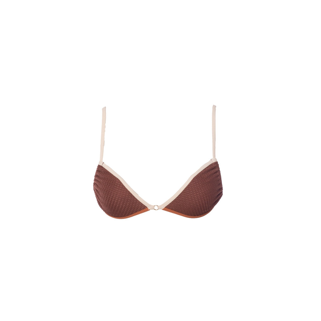 CORTININHA INVERTIDA CARMEL MARROM COM VIÉS OFF WHITE E MARROM