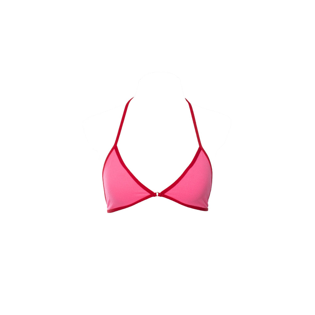 TOP FIXO ARGOLA CRISPY ROSA NEON COM VERMELHO