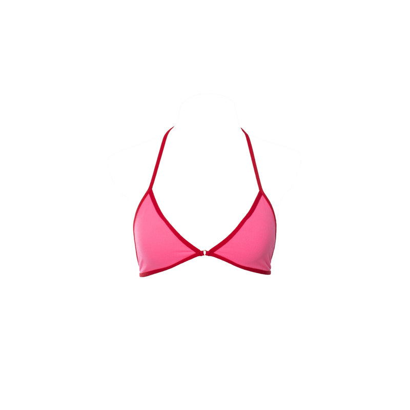 TOP FIXO ARGOLA CRISPY ROSA NEON COM VERMELHO