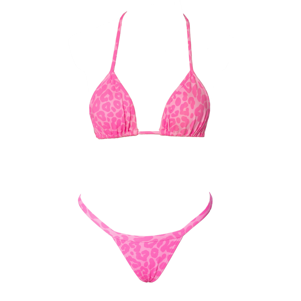 CONJUNTO CORTININA E MINI TANGA ONÇA ROSA