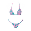 CONJUNTO CORTININA E MINI TANGA ONÇA VERDE ÁGUA COM ROSA