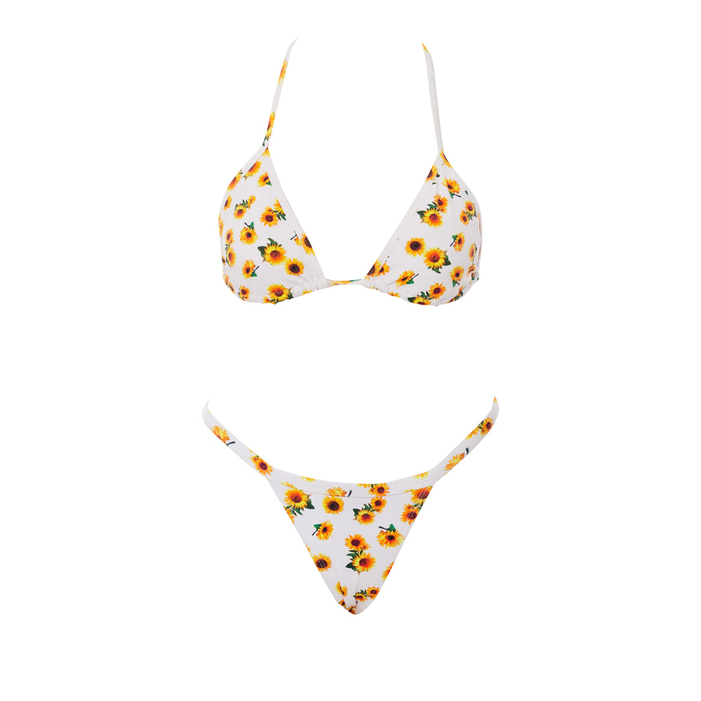 CONJUNTO TOP CORTININHA E CALCINHA MINI TANGA FITA GIRASSOL BRANCO