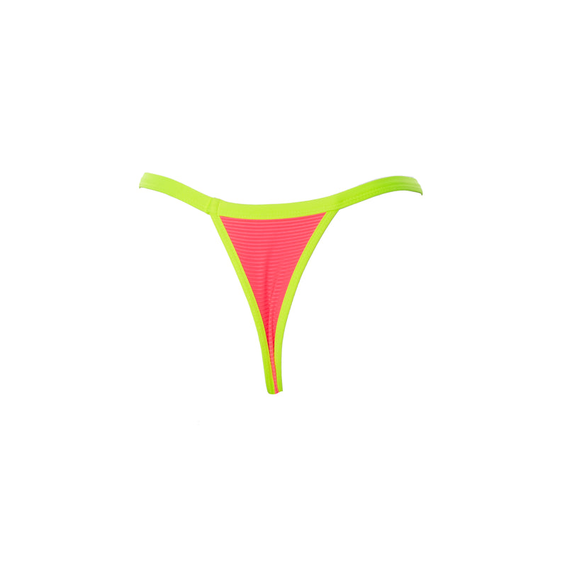 MINI TANGA FITA  BICOLOR VIÉS CANELADO ROSA NEON COM AMARELO